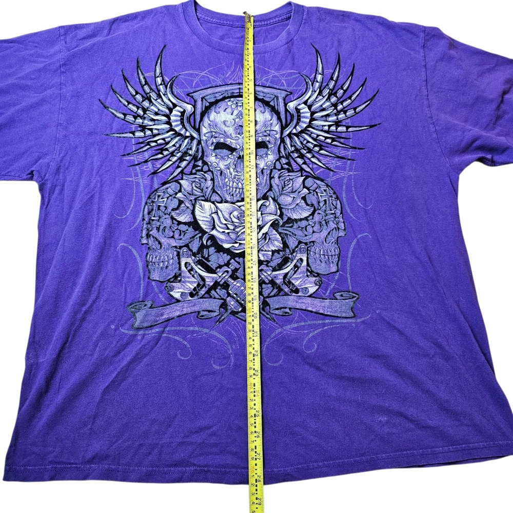 Y2K Skull Wings Star Chain Graphic T Shirt Purple XL grunge demon punk - Picture 3 of 6